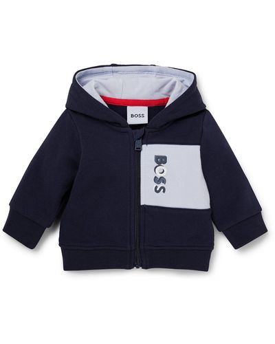 BOSS Baby Fleece Hoodie With Logo Print And Color Blocking - Blue
