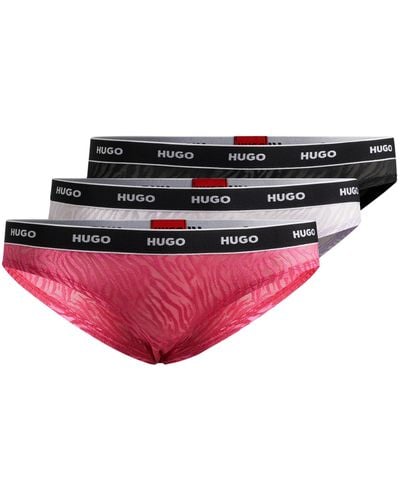 HUGO Lot de trois slips en dentelle avec motif animalier et logos - Rouge