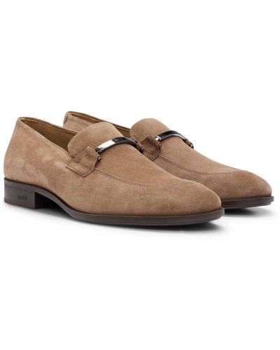 BOSS Suede Loafers With Branded Hardware Trim - Brown