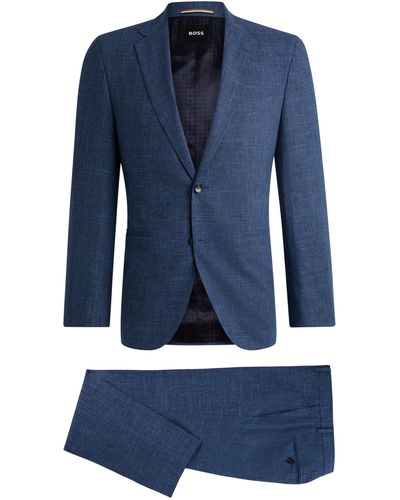 BOSS Fein gemusterter Regular-Fit Anzug - Blau