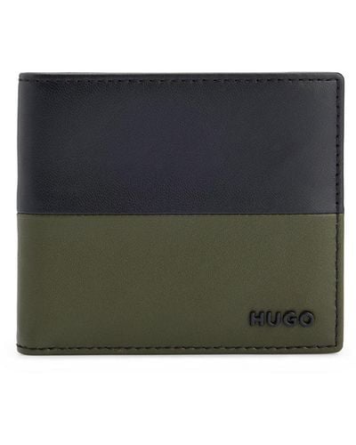 HUGO Two-tone Wallet In Nappa Leather With Logo Lettering - Black