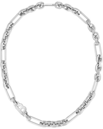 BOSS Halskette aus poliertem Edelstahl mit Monogramm-Detail - Weiß