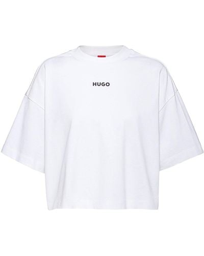 HUGO Relaxed-fit Cropped T-shirt In Organic Cotton With Logo - White