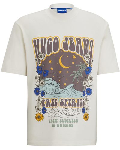 HUGO T-shirt Van Katoenen Jersey Met Retro-artwork - Wit