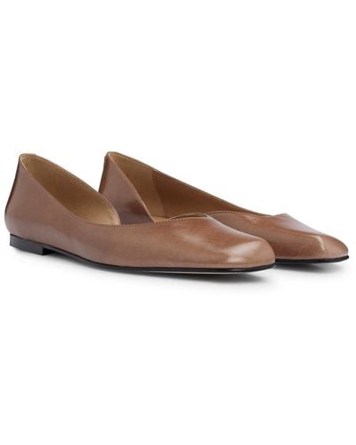 BOSS Ballerina Flats In Leather With Asymmetric Design - Brown