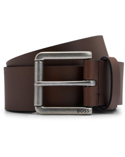 BOSS Leather Belt With Branded Pin Buckle - Brown