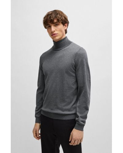 BOSS Slim-fit Rollneck Sweater In Wool - Gray