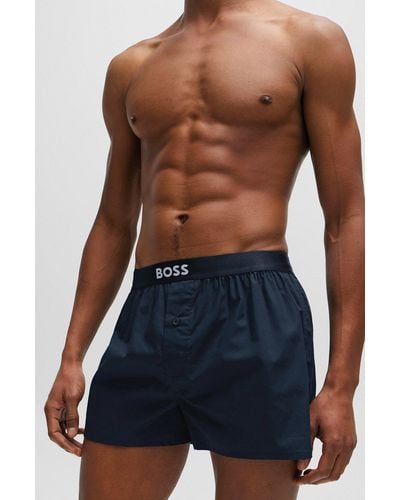 BOSS Two-pack Of Cotton Pyjama Shorts With Logo Waistbands - Blue