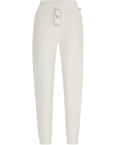BOSS Pyjama-Hose aus Stretch-Baumwolle mit Logo-Kordeln und Beinbündchen - Weiß