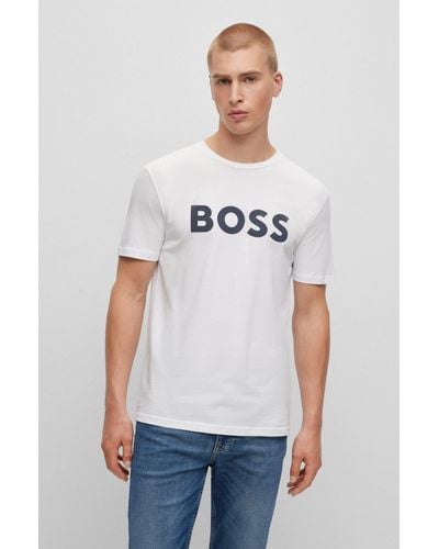 BOSS T-shirt en jersey de coton avec logo imprimé en gomme - Blanc