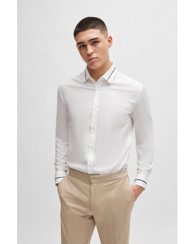 HUGO Slim-fit Shirt With Piped Collar And Cuffs - White