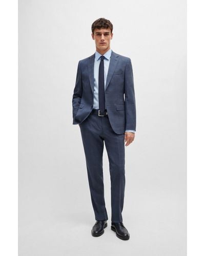 BOSS Regular-fit Suit In Checked Stretch Virgin Wool - Blue