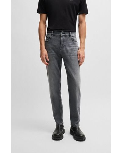 BOSS Regular-fit Jeans In Grey Stretch Denim - Black