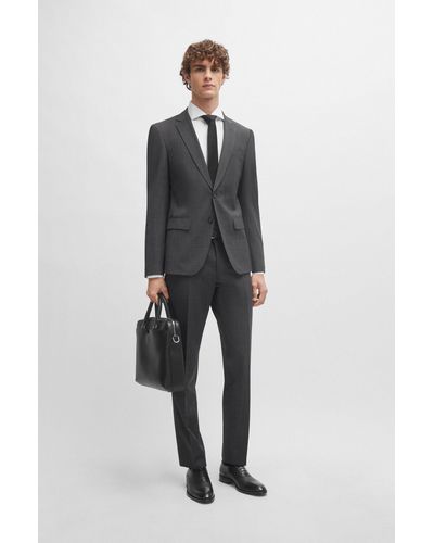 BOSS Slim-fit Suit In Micro-patterned Stretch Cloth - Black