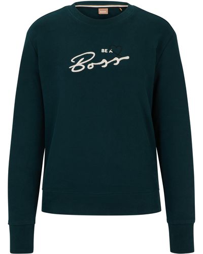 BOSS by HUGO BOSS Sweatshirt aus Baumwoll-Terry mit Logo-Slogan - Grün