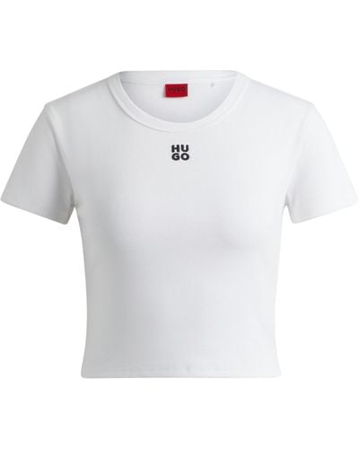 HUGO Korter Slim-fit T-shirt Van Een Katoenmix Met Tweedelig Logo - Wit