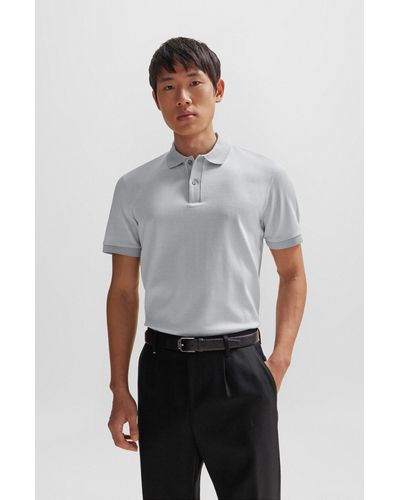 BOSS Structured-cotton Polo Shirt With Mercerized Finish - Metallic