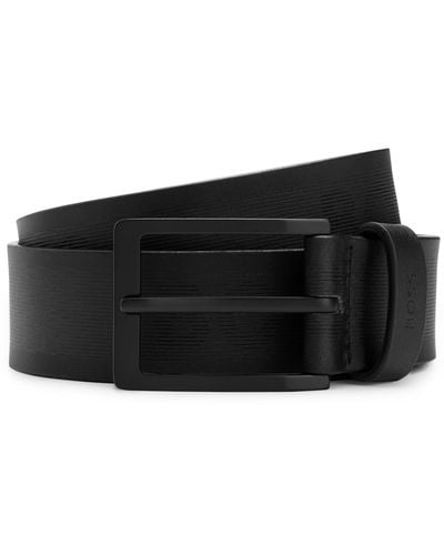 BOSS Italian-leather Belt With Brushed Silver Hardware - Black