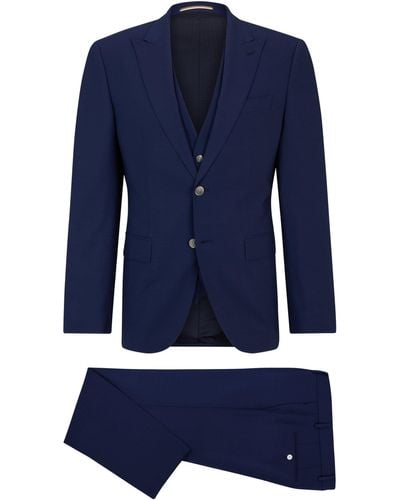BOSS Regular-Fit Anzug aus knitterfreier Stretch-Wolle - Blau