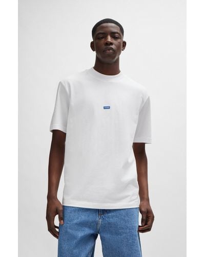 HUGO Cotton-jersey T-shirt With Blue Logo Patch - White
