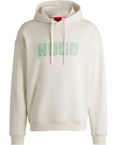 HUGO Logo-print Hoodie In French-terry Cotton - White