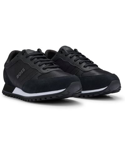 BOSS by HUGO BOSS Schnür-Sneakers aus verschiedenen Materialien mit erhabenem Logo - Schwarz