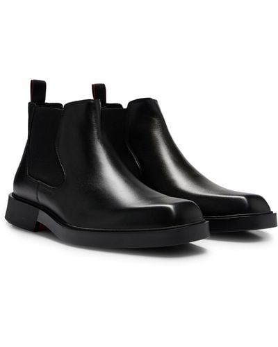 HUGO Leather Chelsea Boots With Signature Pull Loop - Black