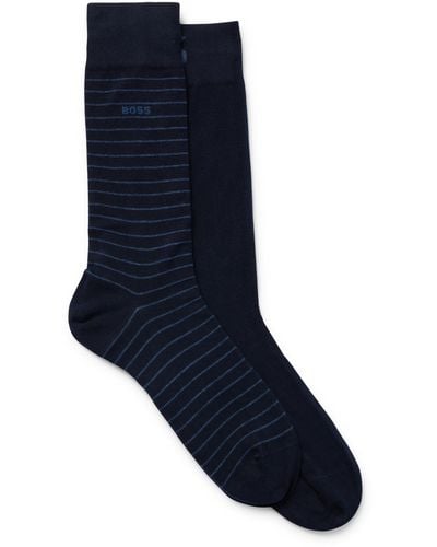 BOSS Mittelhohe Socken aus Stretch-Baumwolle im Zweier-Pack - Blau