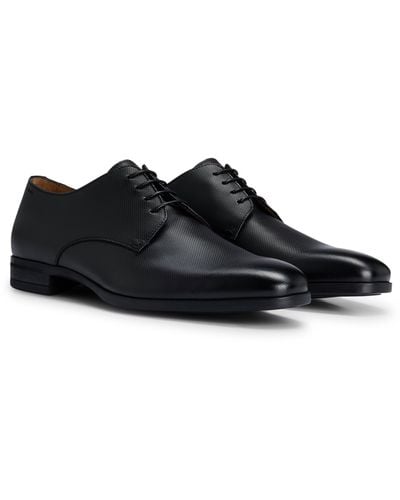 BOSS Derby Shoes In Structured Leather With Padded Insole - Black