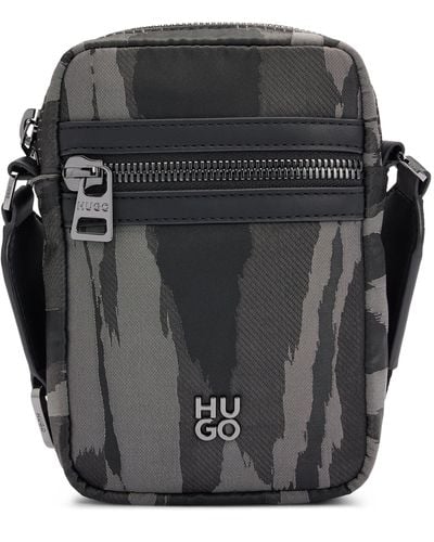 HUGO Stacked-logo Reporter Bag With Seasonal Pattern - Black