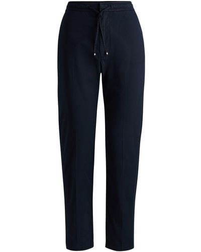 BOSS Stretch-cotton Trousers With Drawcord Waist - Blue