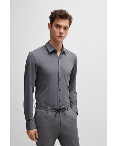 BOSS Slim-fit Shirt In Performance-stretch Fabric - Blue