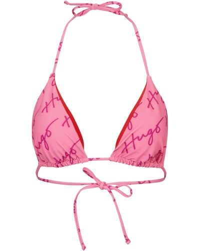 HUGO Schnell trocknender Triangel-Bikini mit handgeschriebenen Logos - Pink