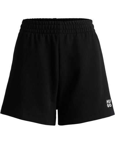 HUGO Regular-fit Shorts Van Katoenen Badstof Met Tweedelig Logo - Zwart