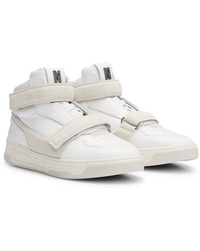 BOSS NAOMI x Hightop Sneakers aus Leder mit Klettverschlussriemen - Weiß