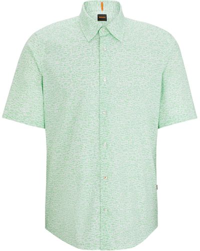 BOSS Regular-fit Overhemd Van Katoenen Popeline Met Print - Groen