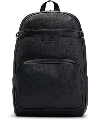 HUGO Grained Faux-leather Backpack With Stacked Logo Trim - Black