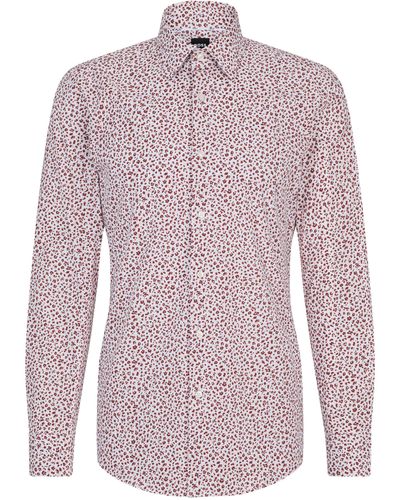 BOSS Slim-fit Popeline Overhemd Van Stretchkatoen Met Bloemenprint - Roze