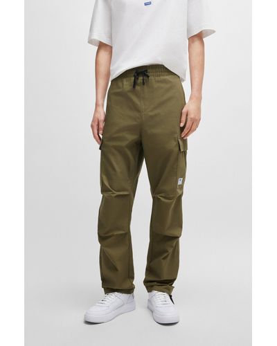HUGO Relaxed-fit Cargo Pants In Structured Cotton - Green