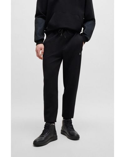 HUGO Stretch-cotton Tracksuit Bottoms With Stacked Logo - Black