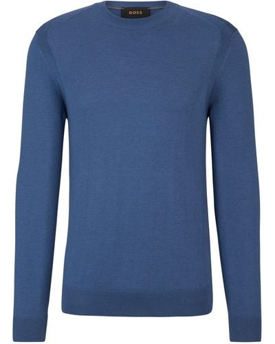 BOSS Regular-Fit Pullover aus Wolle, Seide und Kaschmir - Blau