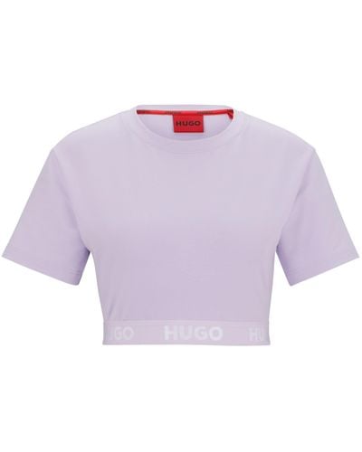 HUGO T-Shirt aus Baumwoll-Mix mit Rundhalsausschnitt und Logo-Bund - Lila