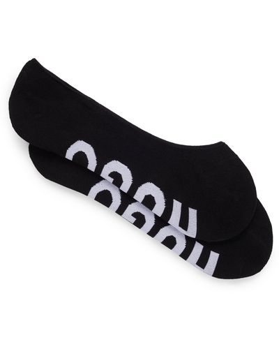 HUGO Lot de deux paires de chaussettes invisibles avec logos contrastants - Noir