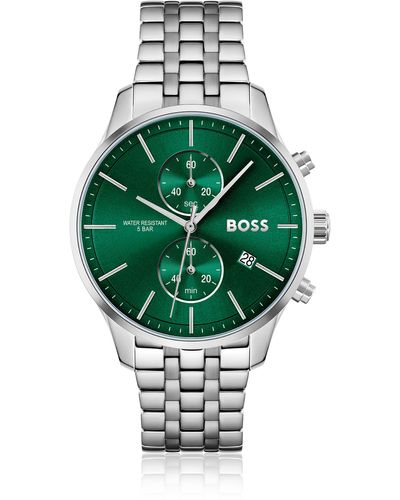 BOSS Montre chronographe avec cadran vert et bracelet à maillons