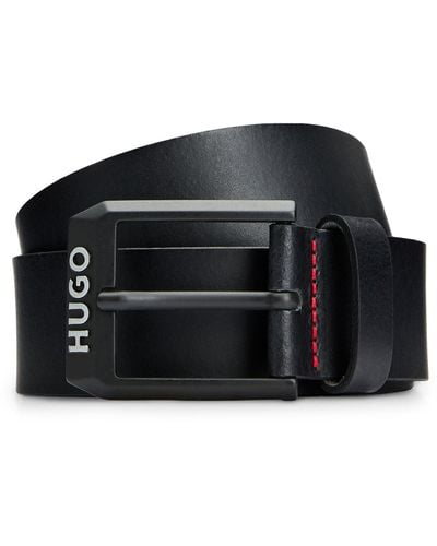 BOSS by HUGO BOSS Cintura in pelle con fibbia nera opaca con logo - Nero