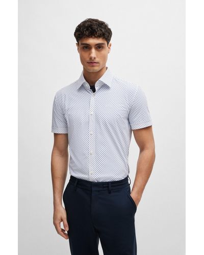 BOSS Slim-fit Shirt In Printed Performance-stretch Fabric - White