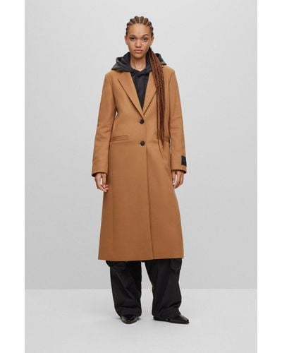 HUGO Longline Relaxed-fit Coat In A Wool Blend - Natural
