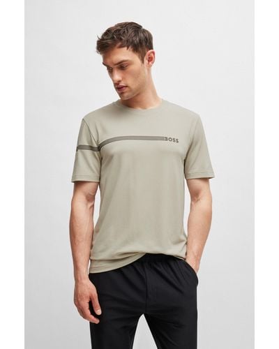 BOSS Cotton-blend T-shirt With Stripes And Logo - Natural