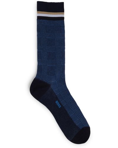 BOSS Regular-length Checked Socks In Mercerized Stretch Cotton - Blue