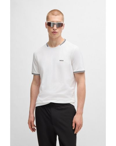 BOSS Stretch-cotton T-shirt With Stripes And Logo - White
